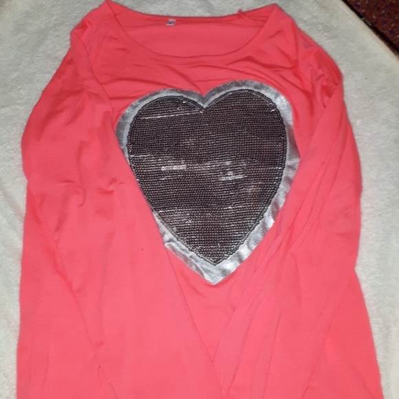 HOT PINK - Blingy heart, Long Sleeve Thin Top - Picture 2 of 3